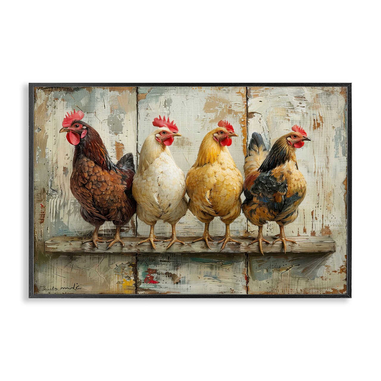 Stupell Industries Chickens In A Row Framed Giclee Wall Art Design by LSR Design Studio